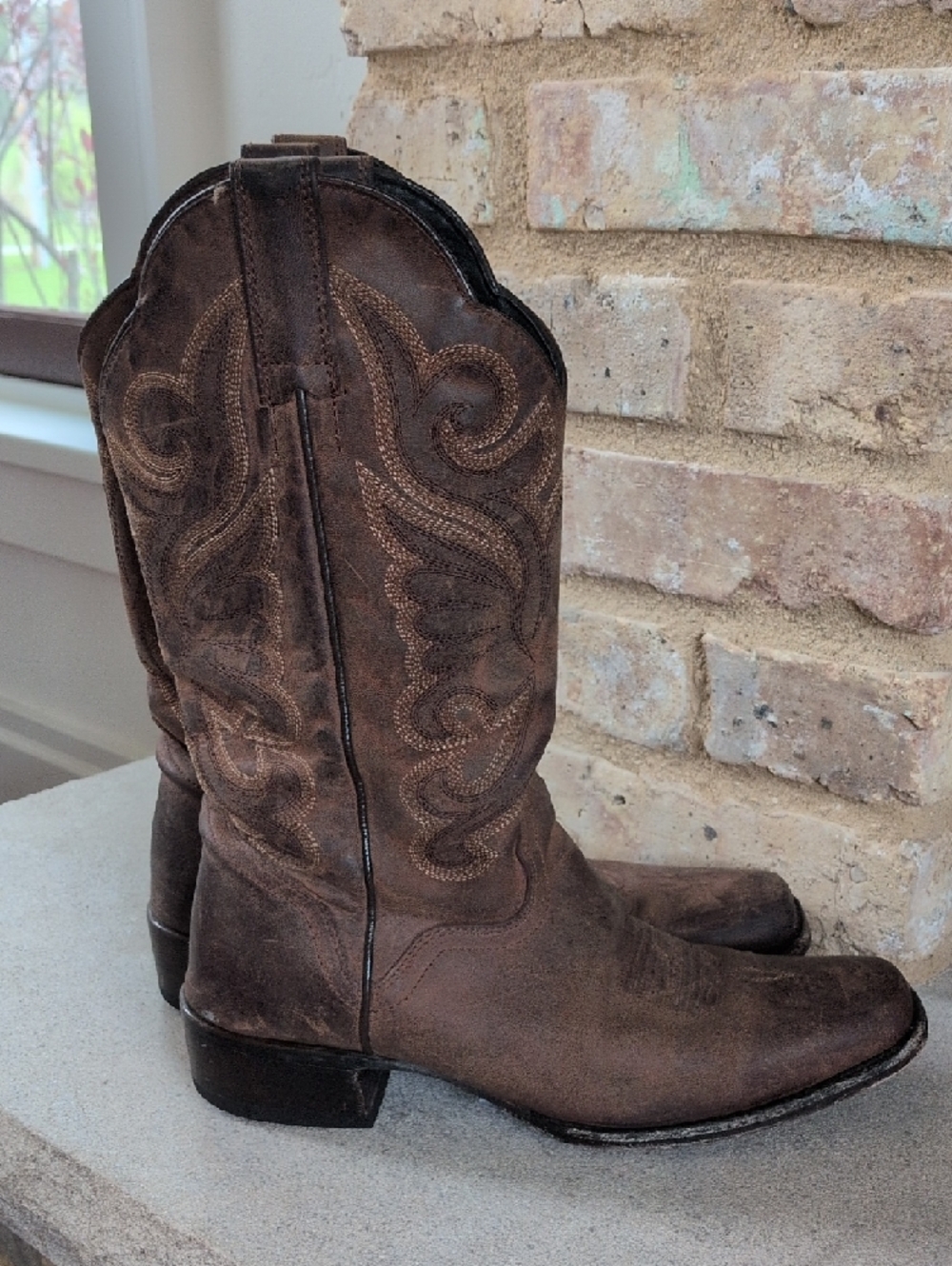 JB DILLON I Brown Leather Snip Toe Embroidered Cowgirl Western Cowboy Boots, 8.5 - Picture 2 of 16